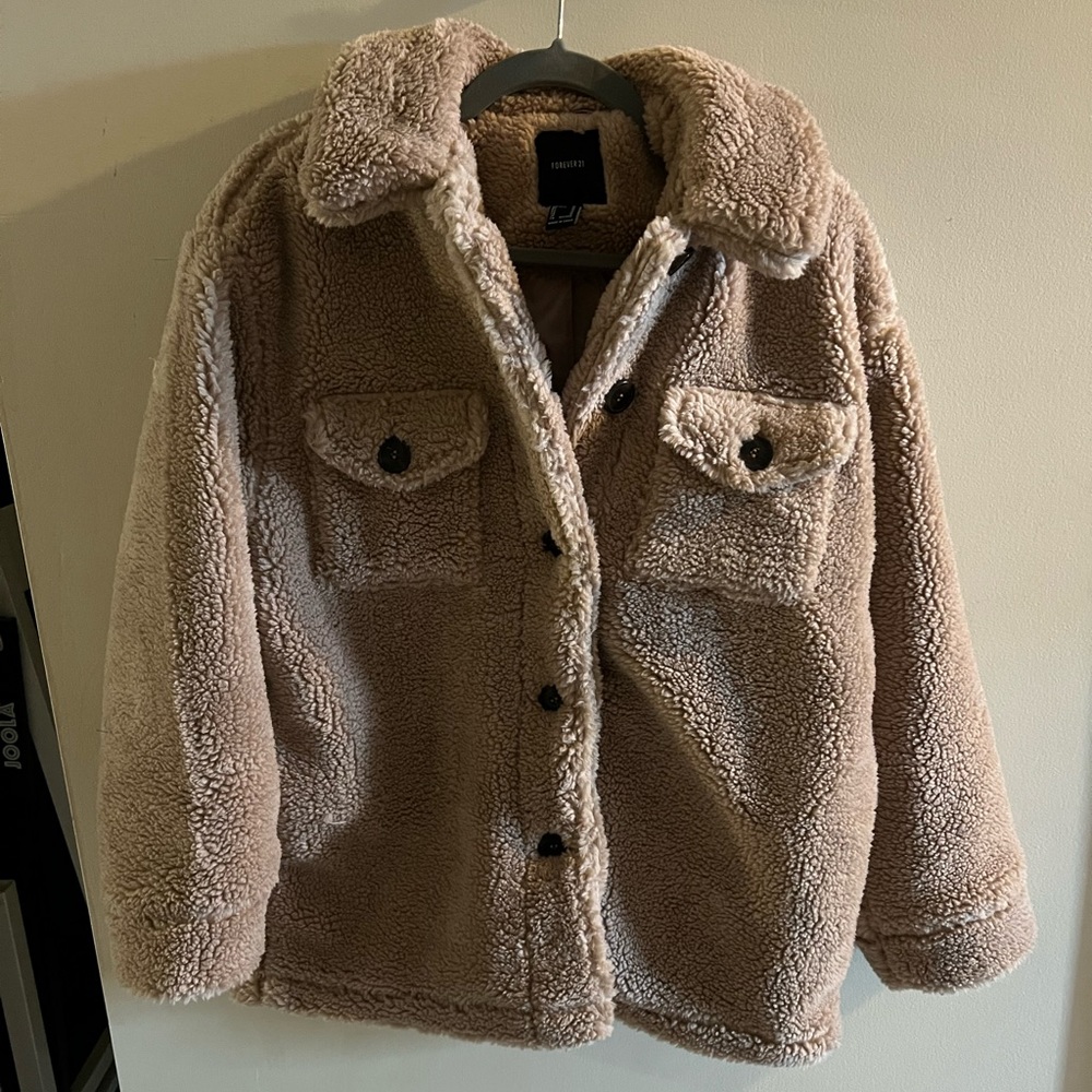 Faux shearling button up coat
